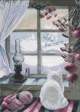 Cross Stitch "A Cat Near The Window" Embroidery Kit. Unprinted  anvas Charivna