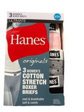 Women's HANES 3 Pack ULTIMATE COTTON STRETCH BOXER BRIEFS SIZE 9/2XL
