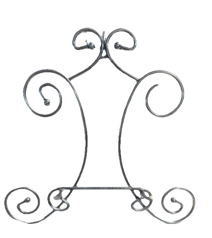 Silver Metal Scrollwork Display Easel Stand, Small Freestanding