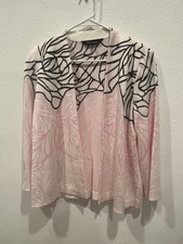 Ming Wang Pink & Black Cardigan Knit Jacket Weave Size L Office Womens