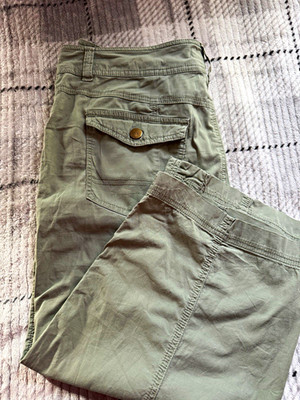 SHARAGANO Women s Cargo Pants Green Solid Polyester Pockets Button/Zip