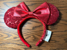 Disney Parks Red Sequin Bow Redd Pirate Ears Mickey Mouse Minnie Ears Headband