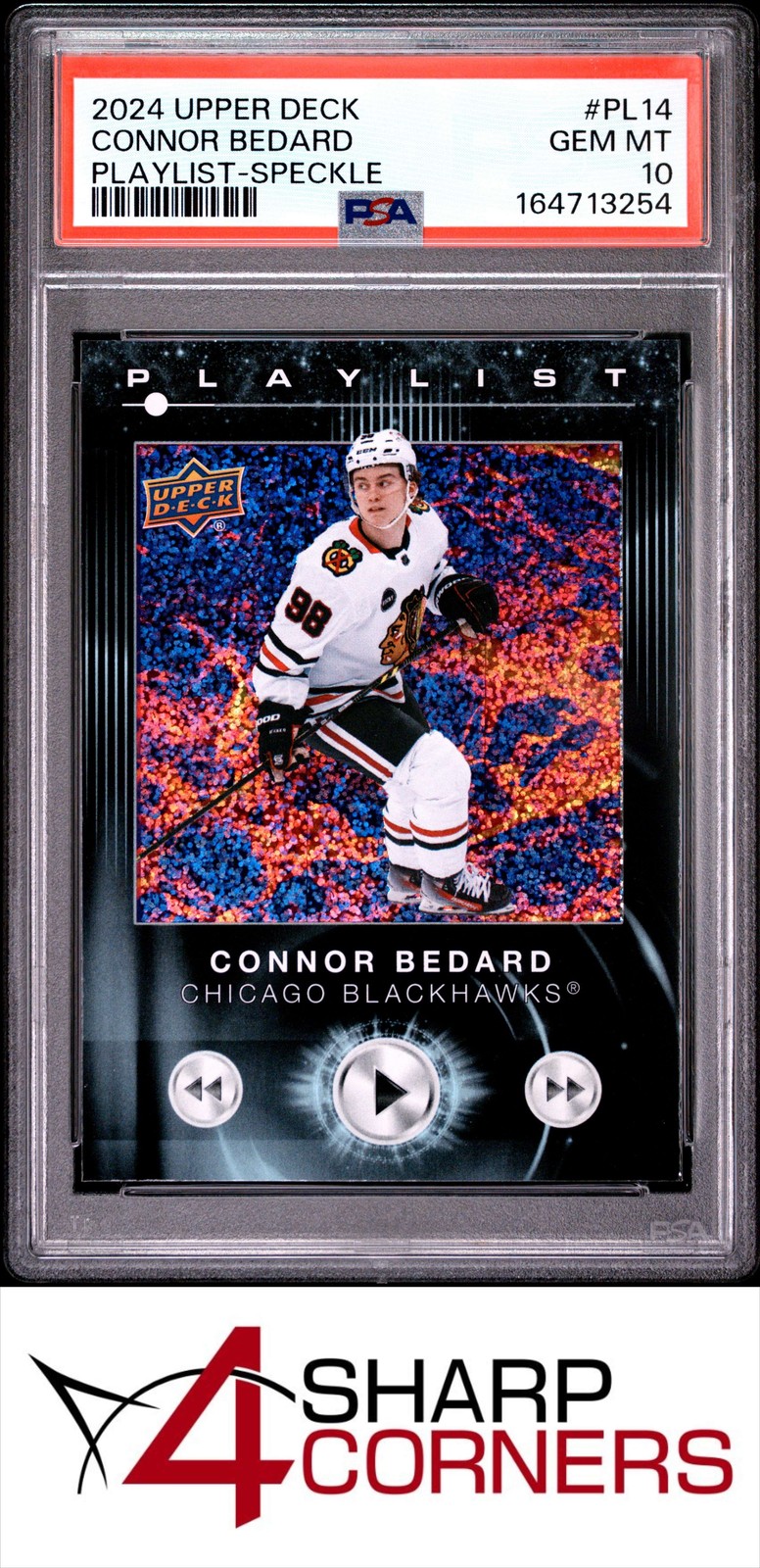 2024 UPPER DECK PLAYLIST SPECKLE #PL14 CONNOR BEDARD POP 5 PSA 10