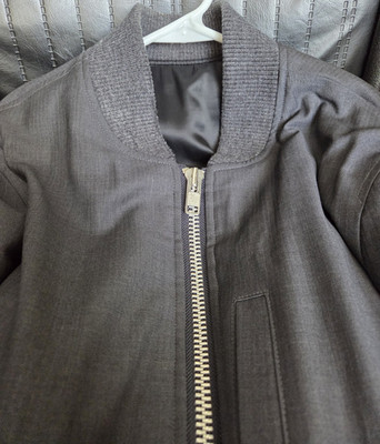 falcon garments Men's Gray Wool Bomber Jacket Zip Ribbed Collar Size 46