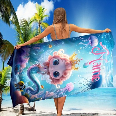 1pc ized Mermaid Name Beach Towel - Large Quick-Dry Microfiber with Mermaid &