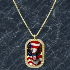 New USA American Flag Pendant Necklace Photo Design Radiant Gold Tone Item