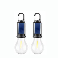 Solar Tent Lights LED Camping Lantern Outdoor Hanging Light Bulbs with Clip Hook