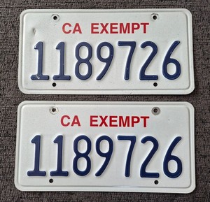 California Exempt Matching License Plate Set 1189726