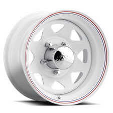 15x7 Allied 80 Series 8 Spoke White Steel Wheels 5x4.5 -6mm Set Of 4
