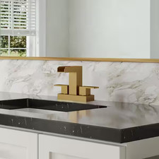 EVERSTEIN Waterfall Open Spout 4 in. Brushed Gold Centerset Bathroom Faucet Dual