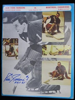 1971 Rangers vs Canadiens Hockey Program signed by Ed Giamcomin on Cover