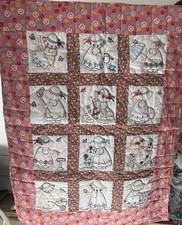 Amish Handmade Baby Child Quilt Hand Embroidered Springtime Girls 40  x50  