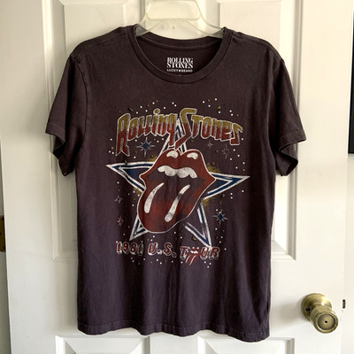Lucky Brand Rolling Stones Embellished Star 1981 Tour T Shirt Gray Women sz S