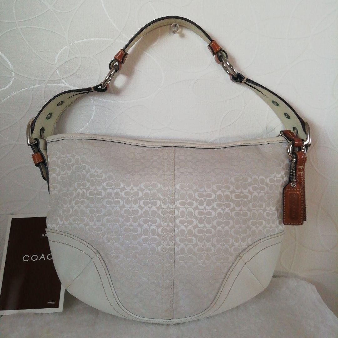 COACH Signature Leather Shoulder Bag White Authentic Women's Crossbody Bag