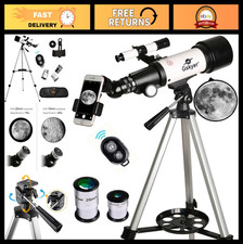 70mm Aperture 400mm Refracting Telescope for Kids  Beginners - Travel Kit w/ Ba