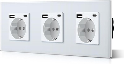 BSEED Triple Schuko Wand Steckdose mit USB & Typ C Glas 3 in 1 Unterputz