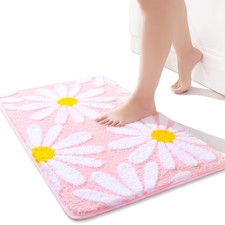 Pink Cute Daisy Bath Mat White Yellow Flower Bathroom Rugs Non Slip 20x32