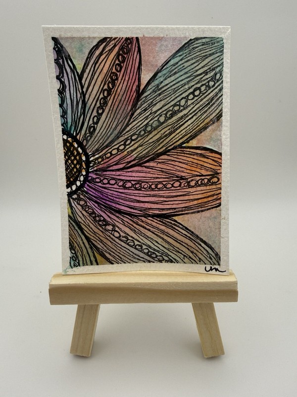ACEO Original, “Prismatic Petals” Mixed Media Art 2.5x3.5