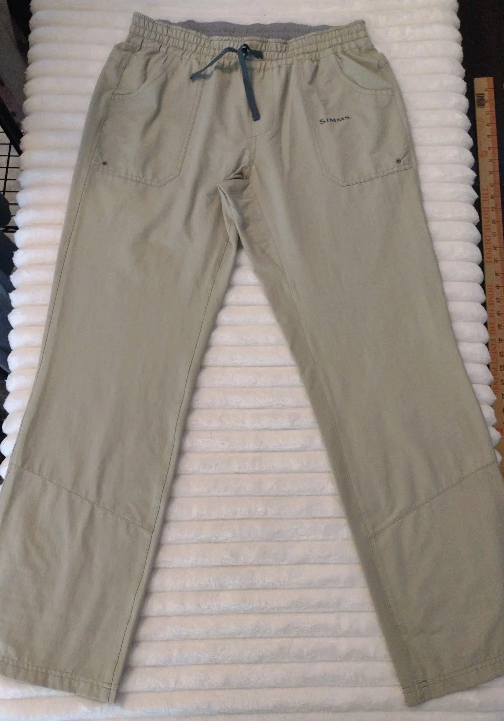 SIMMS Fishing Pants Mens 30x30 Khaki Drawstring Elastic Waist Lightweight Nylon