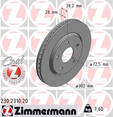 2X Zimmermann Bremsscheibe 230.2310.20 FüR Chrysler Dodge Fiat VW-image