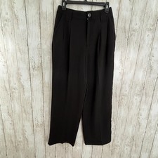GANNI Black Textured Pleated Wide Taper Trouser Pants Women US 6/8 28"x28"