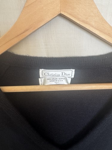 VTG Christian Dior V-Neck Logo Sweater Mens Large Black Orlon Acrylic USA Made - Picture 5 of 5