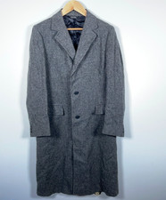 60s Pure Wool Herringbone Coat Men's 42 Gray Single Breasted Overcoat USA Made