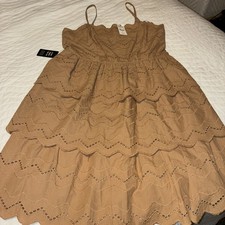 NWT women’s Express brown ruffled tiered spaghetti strap sundress size small 