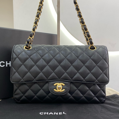 Chanel Classic Flap Black Caviar Medium Chain Shoulder Bag | eBay