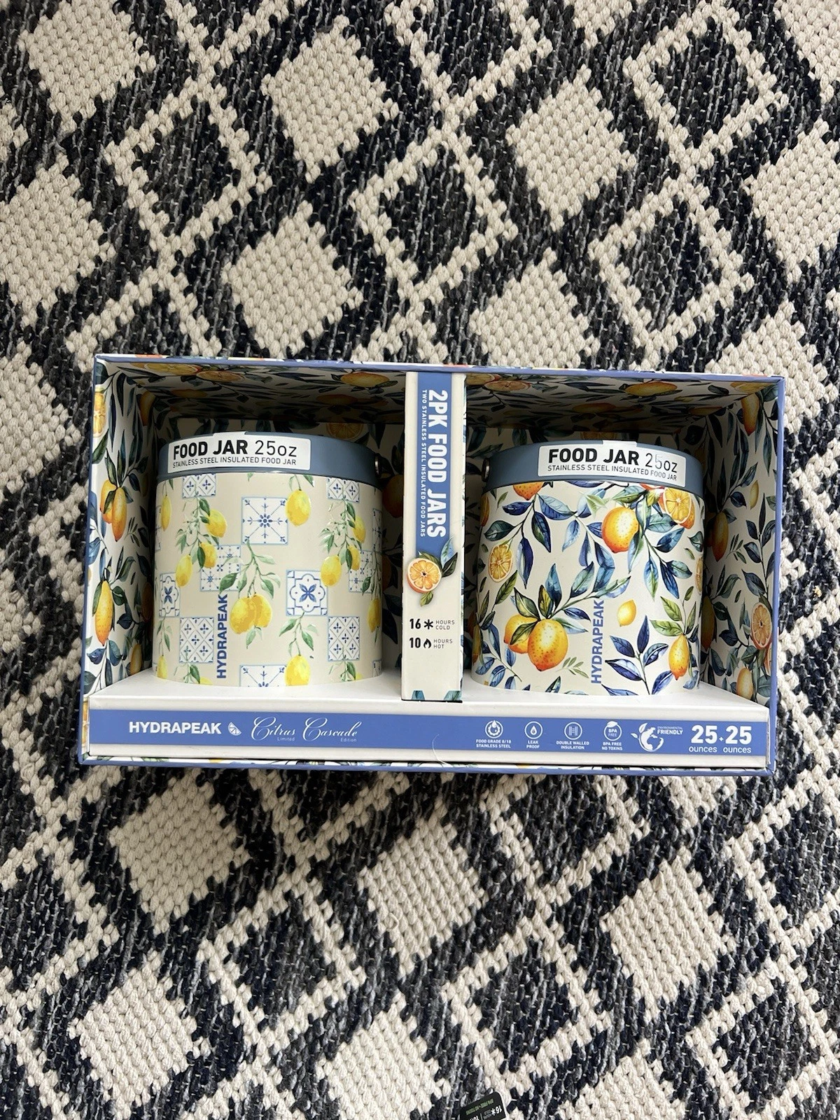 Hydrapeak Insulated Food Jar Heritage Fruit Collection. Set Of *TWO* 25 oz Jars