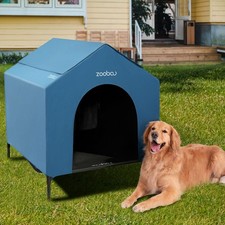 42" 2-in-1 Dog House Medium-Large Dogs Indoor/Outdoor Water-Resistant PVC Raised