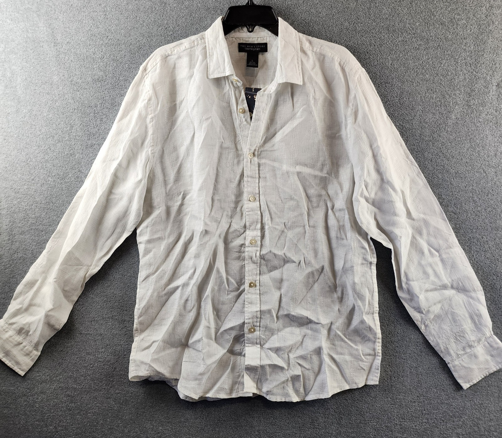 The Mens Store at Bloomingdales Tonal Stitch Linen Shirt Large White-White 11290₽