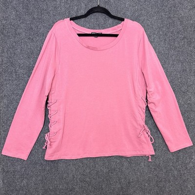 Moral Fiber Womens Long Sleeve Top 2X Pink Lace Up Side Grunge Skater