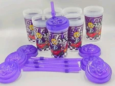 Lot Of 7 New Chuck E Cheese Ready Set Go Reusable Plastic Cups Lids Straws