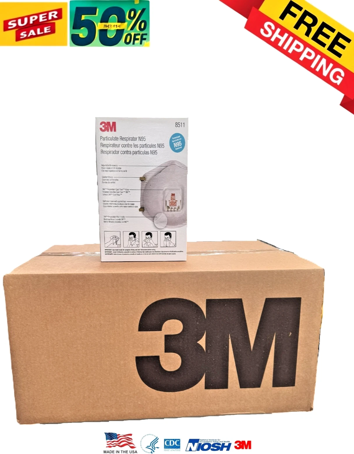NEW! 8 BXS 3M 8511 N95 Particulate Respirator Protection Masks Exhalation Valve