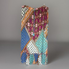 Patchwork Maxi Skirt Womens XL Pom Poms Boho Gypsy Hippie Crinkle Festival Fun