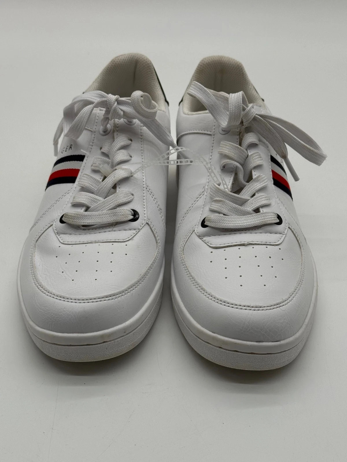 Tommy Hilfiger Men's White Court Sneakers - Red Blue Stripe - Size 10.5M Classic image 5