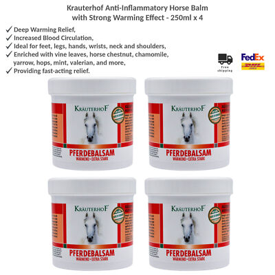 Krauterhof Anti-Inflammatory Horse Balm, Strong Warming Effect 250ml x 4