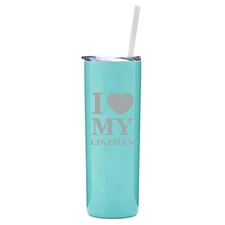 20 oz Skinny Tumbler Stainless Steel Travel Mug w/ Straw I Love My Lineman
