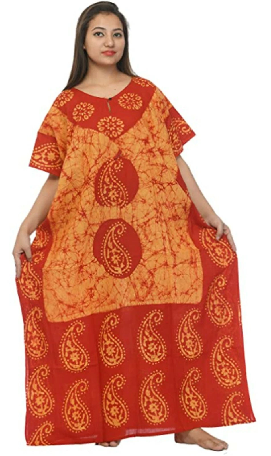 SUPREME Stampa assortita lunga bohémien batik donna giallo rosso caftano