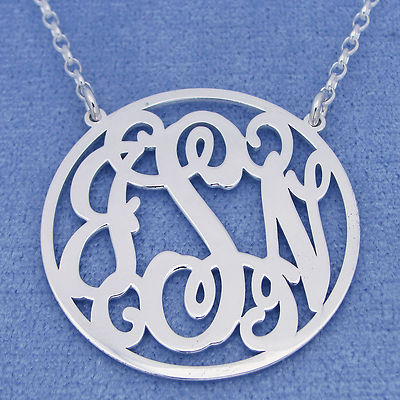 Sterling Silver Personalized 3 Initials Circle Monogram Necklace 1 1/4'' SM43C