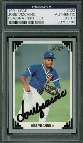 Cubs Jose Vizcaino Authentic Signed Card 1991 Leaf #323 PSA/DNA Slabbed - Bild 1 von 1