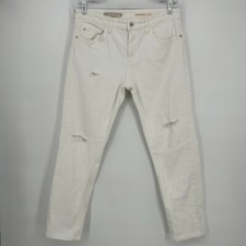 Pilcro Anthropologie Jeans Womens 31 White Slim Boyfriend Distressed Denim