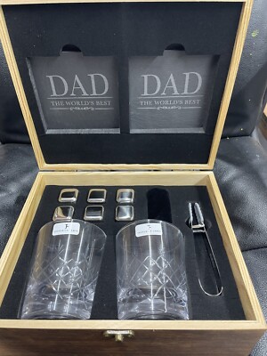 Gift for Dad Fathers Day Worlds Best Always be my Hero Whiskey Glass Set S20
