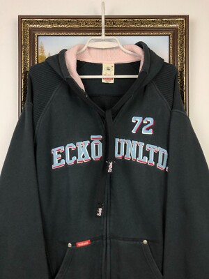 Vintage Y2K ECKO Unltd Mens Zip Up Hoodie Sweatshirt Black Jacket
