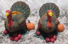 2pc Vintage Turkey Candle Holders Thanksgiving Two Turkey Set Fall