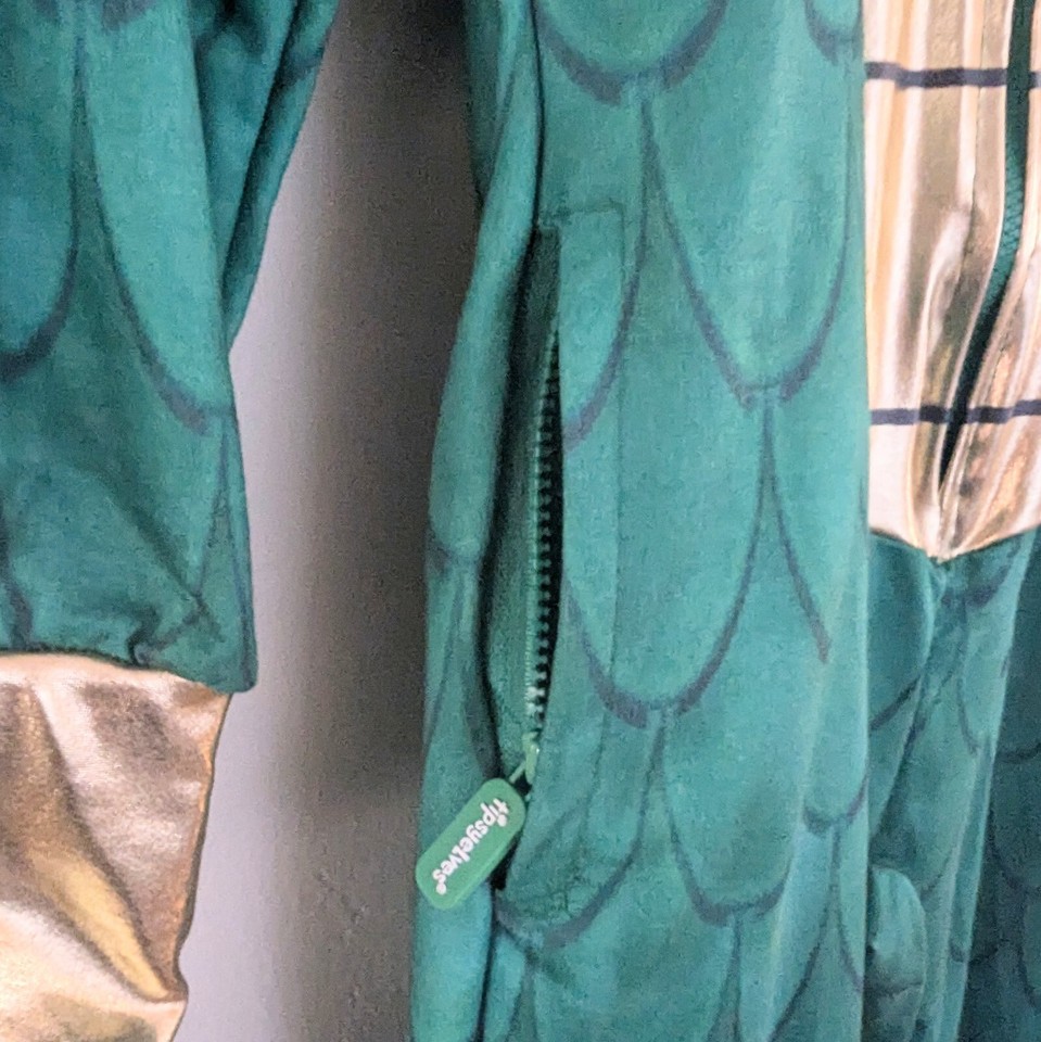 Green Dragon Jumpsuit Costume Tipsy Elves Padded Tail Hood w/Horns Mens