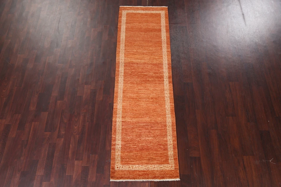 Bordered Gabbeh Kashkoli Afghan ORANGE/ IVORY Runner Rug Hand-knotted Wool 3'x9' - Image 2 of 4