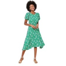 LOFT Green Floral Buttercup Puff Sleeve Flounce Dress Size 8