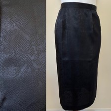 Vintage 1970s Silky Black Midi Pencil Skirt Polyester Snakeprint
